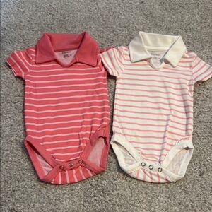 Hanes Pink and White Striped Bodysuits Polo Style